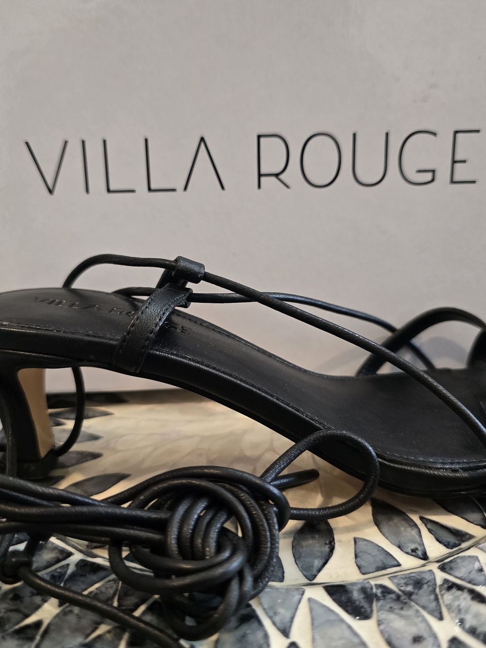 Villa Rouge Black Lace-Up Strappy Heels